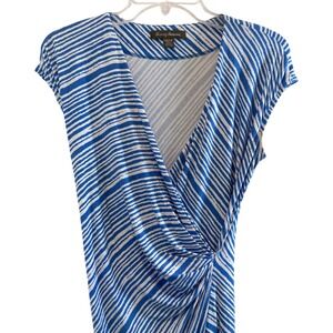 Tommy Bahama XS Blue White‎ Striped Knit Faux Wrap Midi Dress